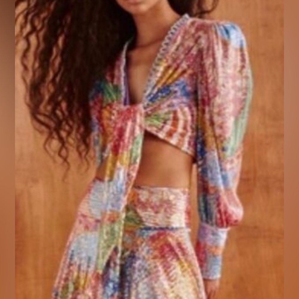 Celia B CeliaB Fuji Sequin Rainbow Top Wrap Blouse shirt XS Disco Party Dopamine - Picture 2 of 15